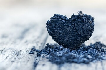 ash wednesday, Dark heart shape on textured surface, artistic representation of love and loss, suitable for emotional or romantic themes.