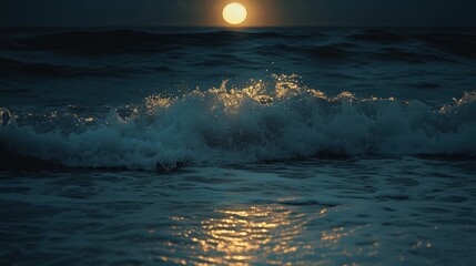 Moonlit waves dance at ocean shore scenic nature photography calm evening serene beauty