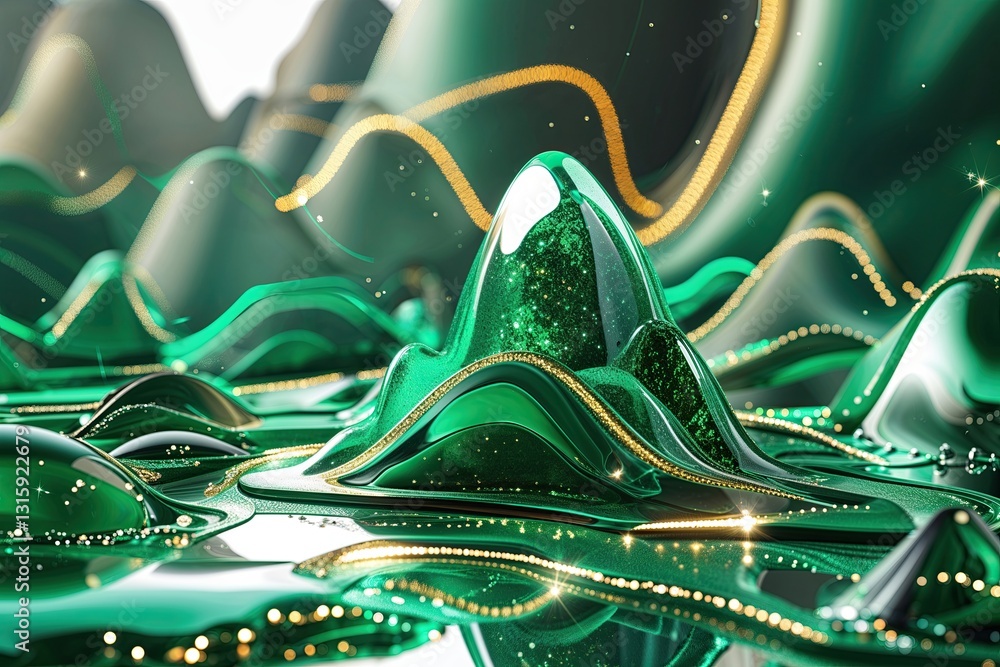 Aufkleber opulent 3d emerald landscape with fluid shape layers and sparkling lines for modern design
