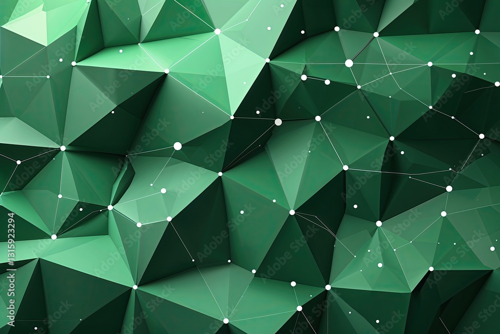 Poster abstract green geometric polygonal background with connecting dots and lines for science and technol