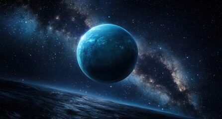 Obraz premium Blue Planet in a Starry Galaxy