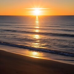 Fototapeta premium Breathtaking Golden Sunset Over the Ocean with Gentle Waves