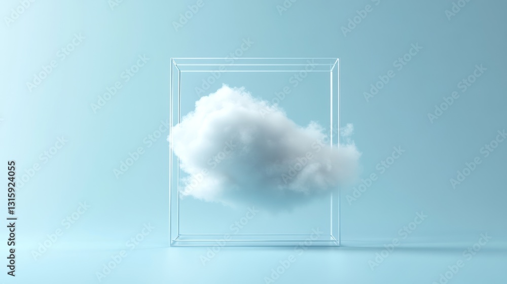 Aufkleber encapsulated cloud: a minimalist 3d render of a cloud contained within a transparent cube against a 