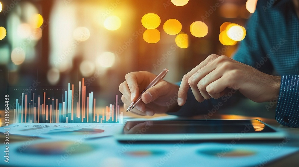 Poster business performance chart analysis with digital presentation tools