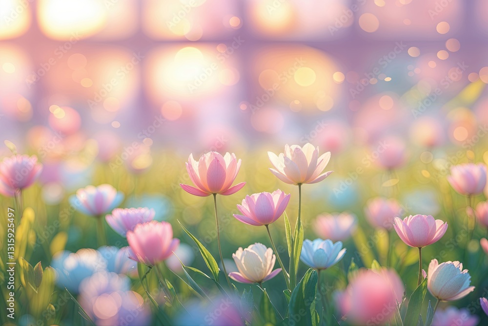 Poster Warm Pastel Palette with Luminous Blurred Framework for a Cheerful Spring and Summer Background