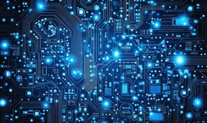 Obraz premium Glowing blue circuit board texture.