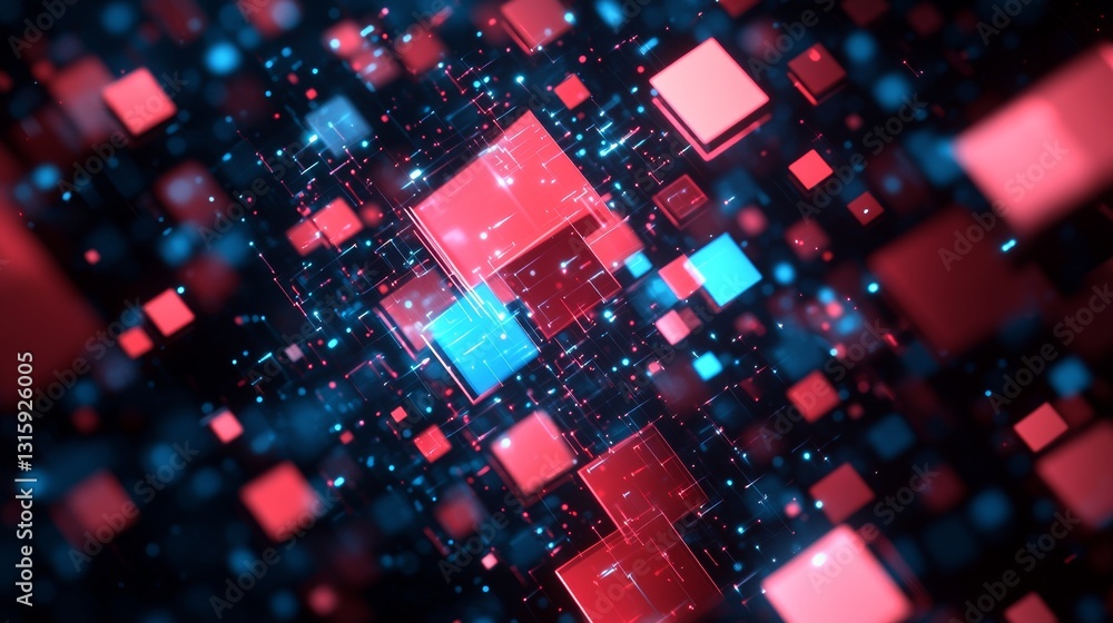 Poster abstract digital data flow represented by colorful cubes demonstrates document management system con