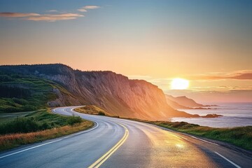 Coastal Highway Winding Through Cliffs at Sunset
