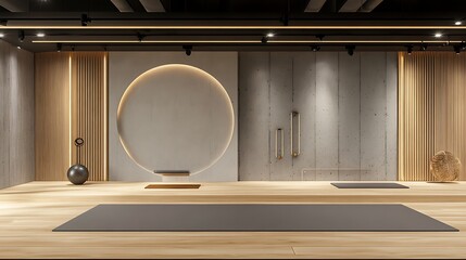 Serene Yoga Studio Interior: 3D Render of a Modern Minimalist Space AI Generated