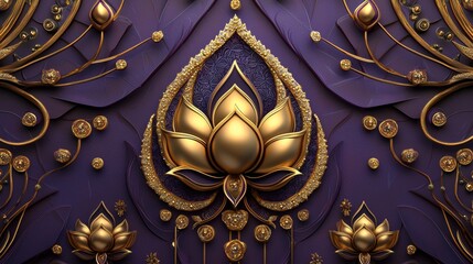 Intricate golden lotus design inspired artistry beautiful artwork digital creation close-up view serenity and elegance