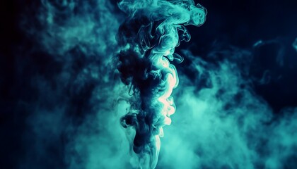 Teal Smoke Swirling in Dark Studio