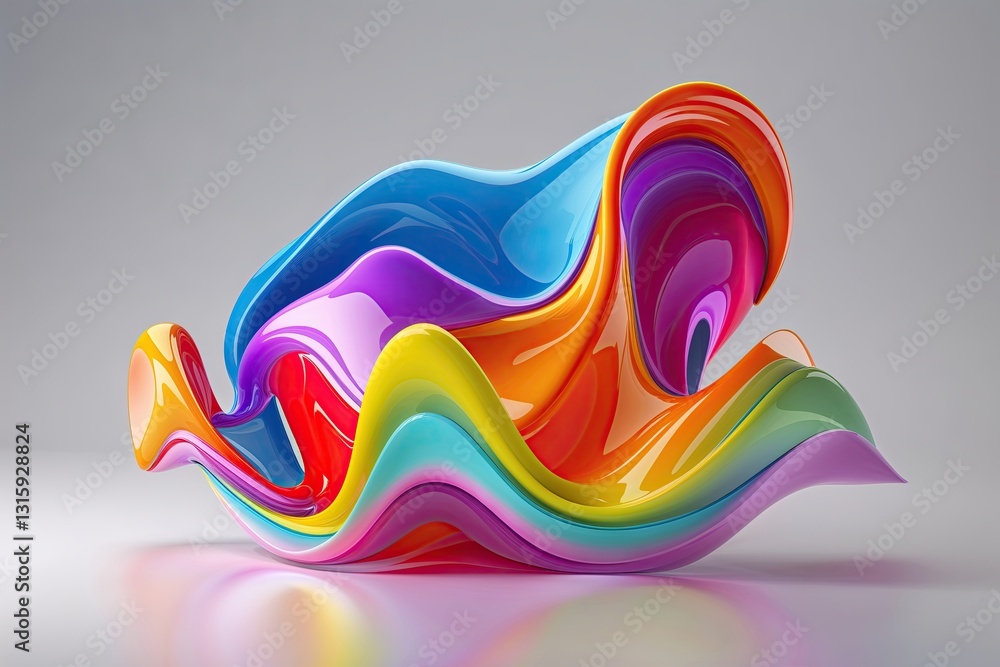 Aufkleber three-dimensional abstract fluid shape with bright colours and smooth curves