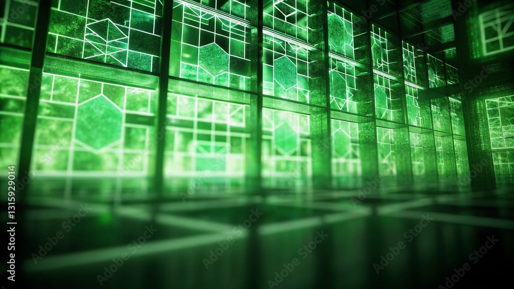 Poster background of green technology that is abstract and computer generated in three dimensions. glass bl