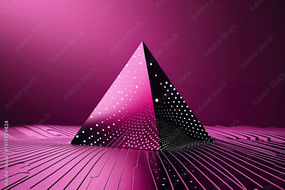 Poster striking magenta prism background with abstract dots and lines for technology and science concepts