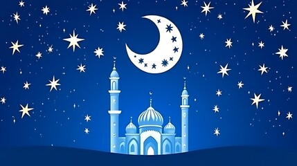 Fototapeta premium Night Mosque Crescent Stars