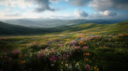 Spring blooming wildflowers scenic valley nature photography daylight