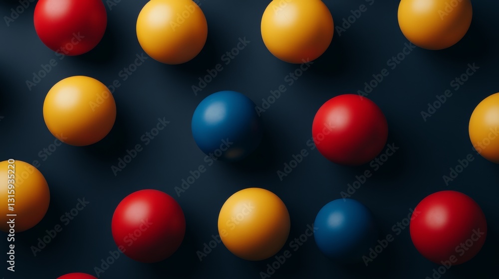 Poster an array of bright, colorful balls in assorted shades, producing an attention-grabbing and playful p