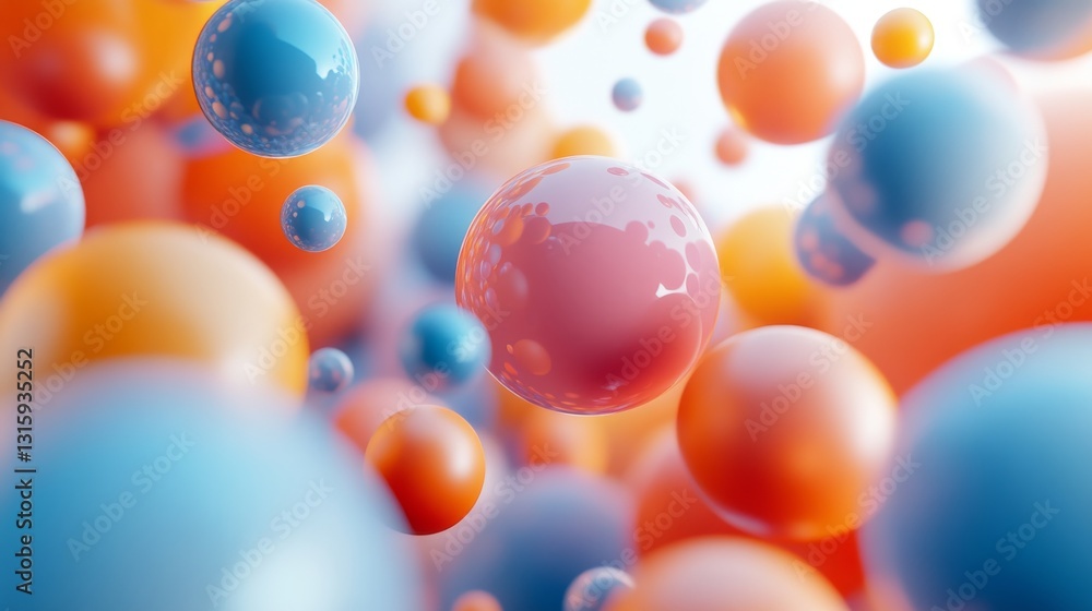 Poster a cheerful arrangement of spheres in a spectrum of colors and sizes, producing a delightful and enga