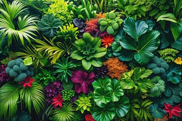 Vibrant Organic Tapestry of Lush Green Leaves and Colorful Vegetation