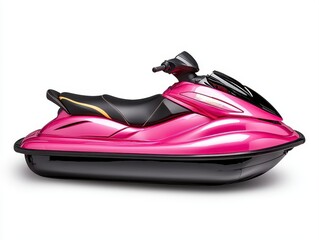 Naklejka premium A dynamic magenta jet ski displayed in a side view with a curved seat isolated on a white background for impact