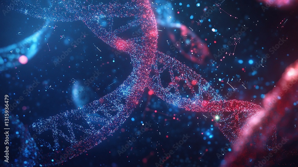 Poster vibrant abstract visualization of dna molecule in colorful background