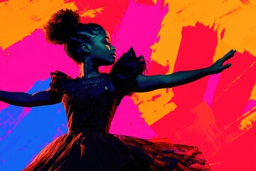 Energetic Dance Portrait: Young Woman in Vibrant Artistic Expression and Colorful Background