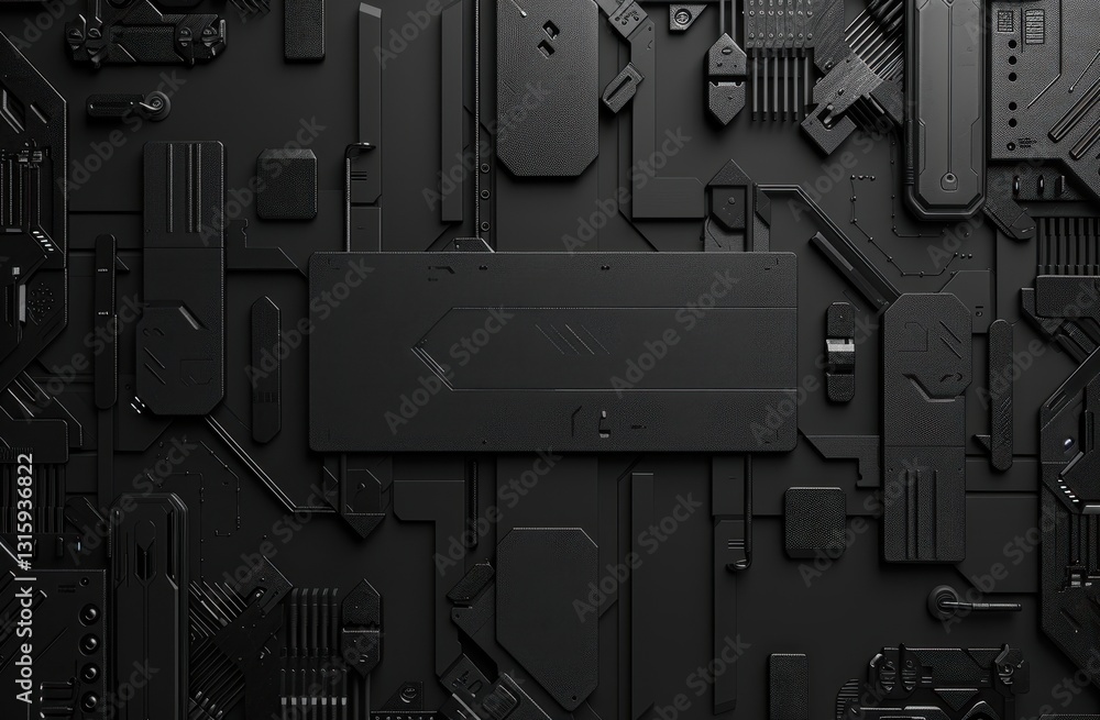 Poster dark grey metallic circuit board abstract background