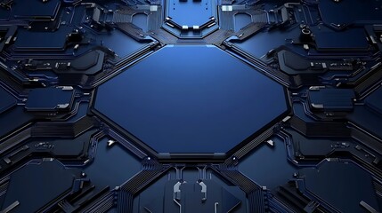 Fototapeta premium Dark Blue Octagonal Tech Panel: A 3D Render of Futuristic Circuitry AI Generated