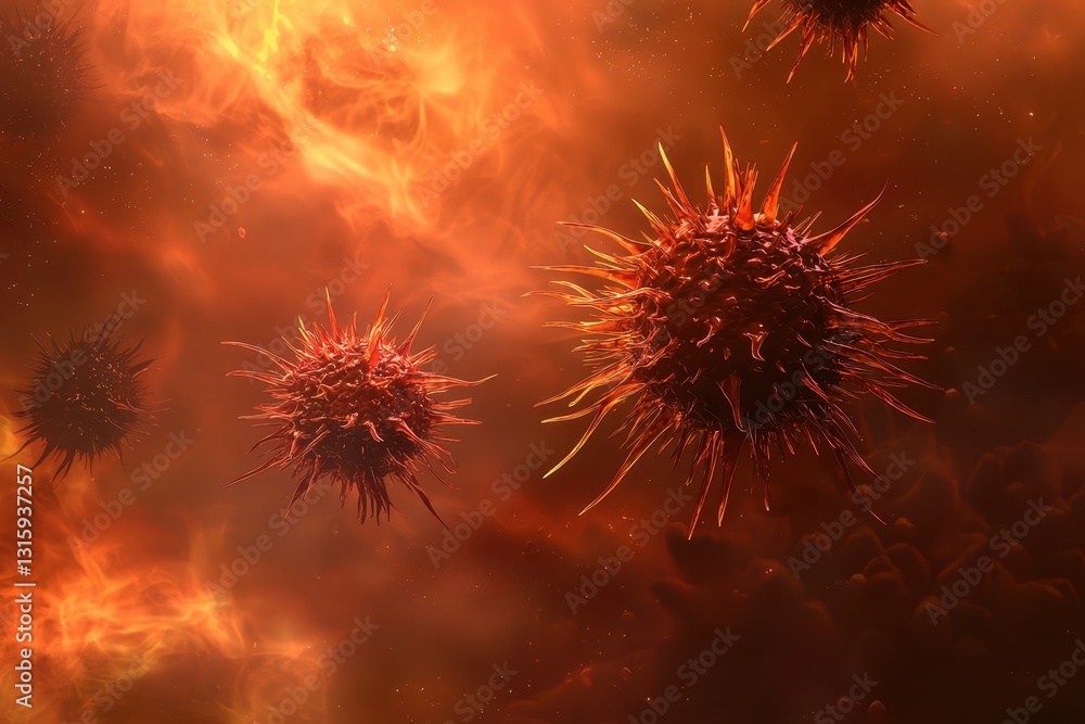 Poster abstract representation of microscopic organisms in cosmic background