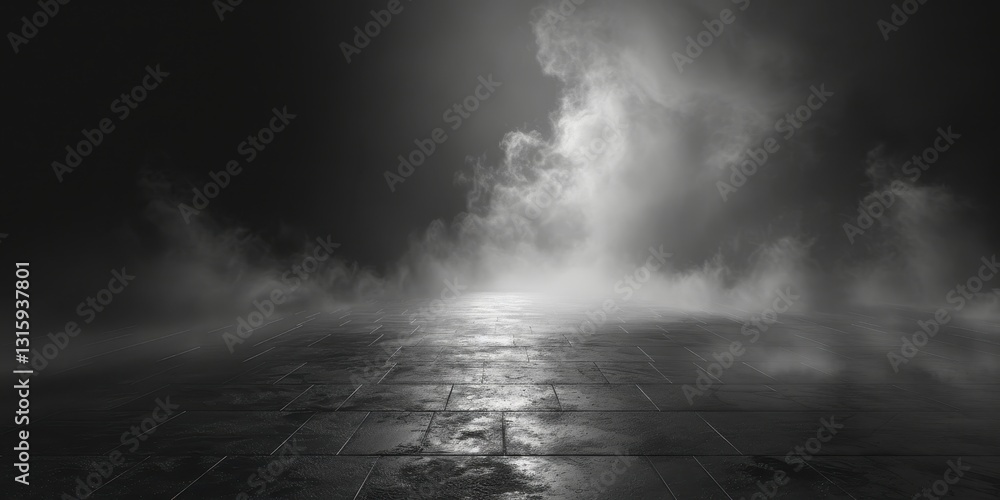 Poster dark monochromatic scene with fog and light