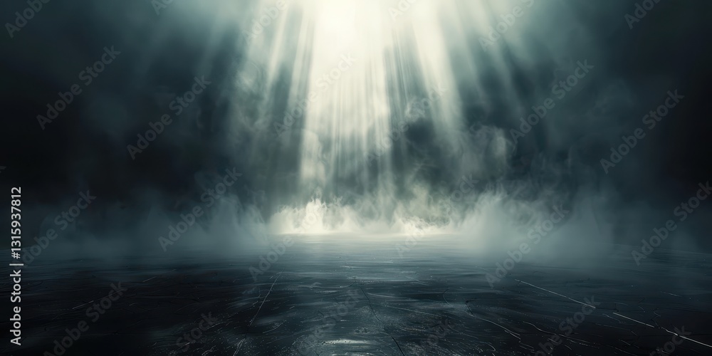 Poster dark moody atmosphere with light rays and fog