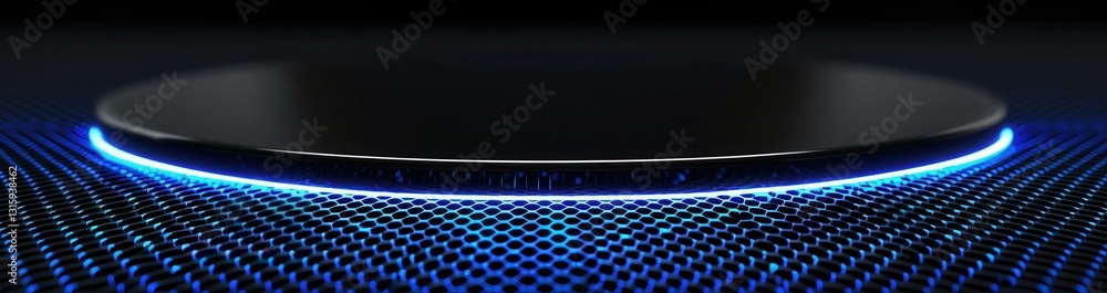 Aufkleber Dark Platform with Blue Glowing Edge and Hexagonal Background