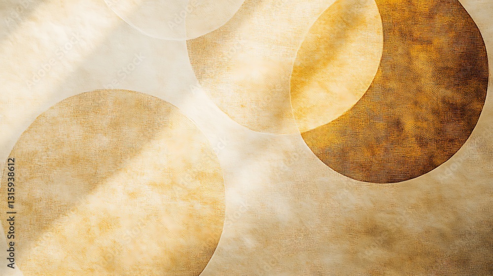 Poster abstract background with overlapping golden circles and sunlit texture.