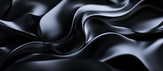Obraz premium Luxurious black silk texture with flowing waves and glossy surface creating an elegant and smooth abstract design resembling fabric folds and curves