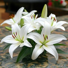 White lilies funeral arrangement granite