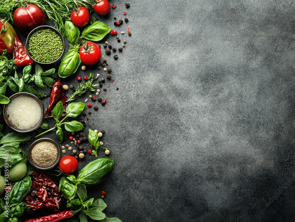 Aufkleber a diverse array of fresh vegetables and spices artistically arranged on a table for culinary inspira