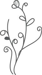 Grey floral doodle, white background, design element