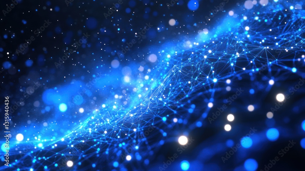 Poster abstract blue network: digital connectivity and data flow visualization