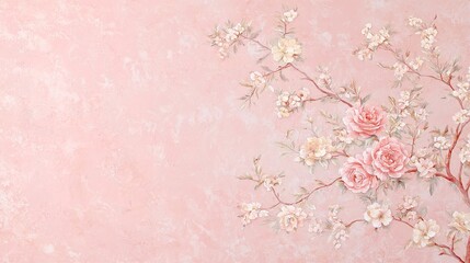 Victorian Elegance in Bloom, aged wallpaper-inspired painting featuring ornate floral motifs, showcasing a faded antique texture that evokes timeless charm and nostalgia.