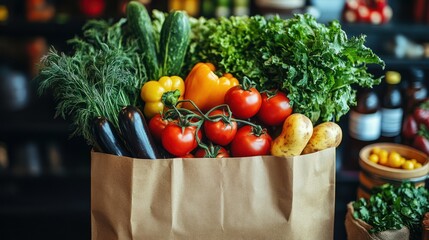 Fresh Produce in Brown Paper Bag, Grocery Store, Healthy Eating, Shopping
