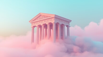 Obraz premium Ethereal Temple Surrounded by Soft Clouds in Pastel Colors