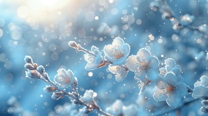 Delicate White Blossoms in Soft Blue Light