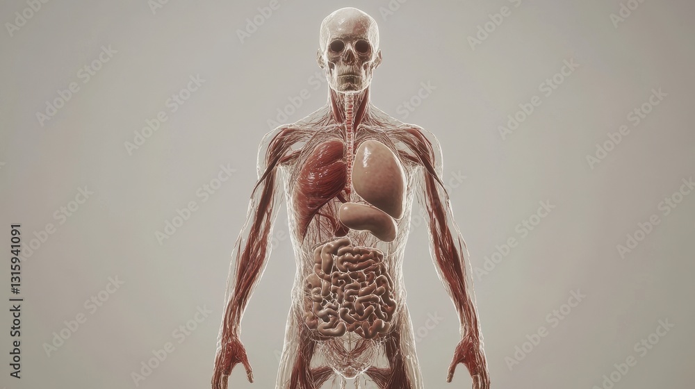 Poster detailed 3d model of the human body showing internal organs and systems