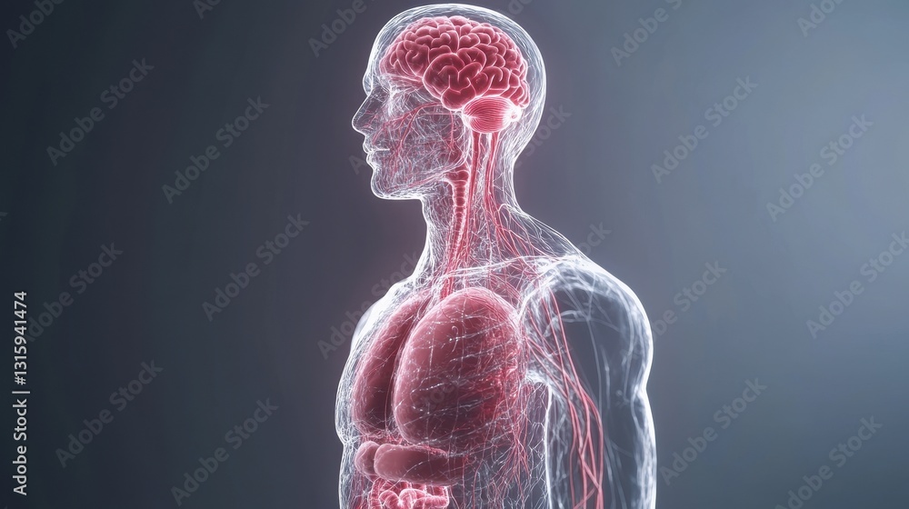 Poster Detailed 3D Rendering of Human Anatomy Showing Internal Organs and Systems