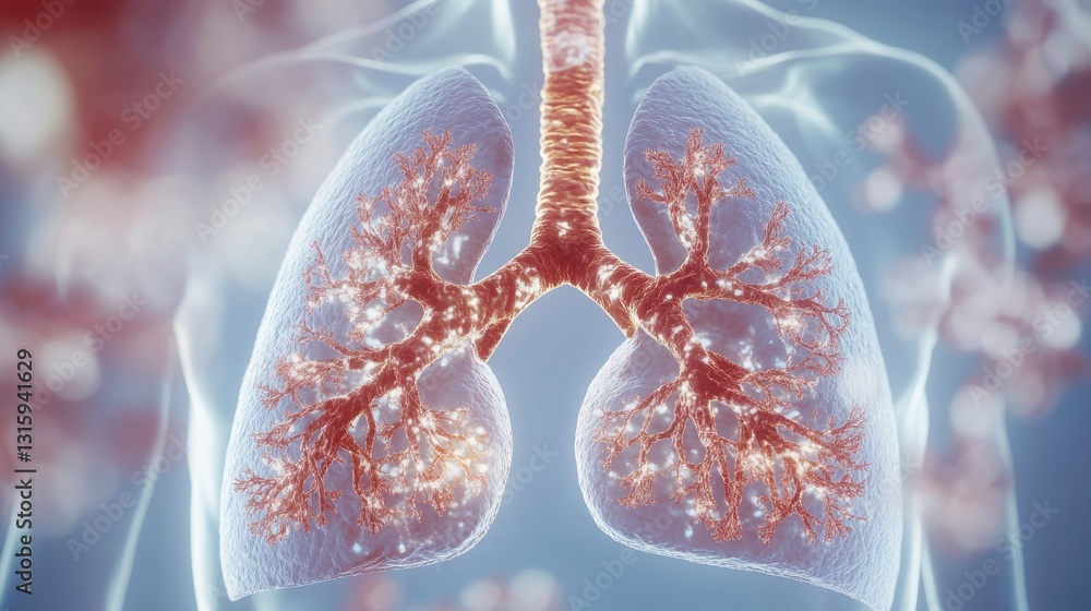 Aufkleber detailed 3d rendering of human lungs glowing with internal structures