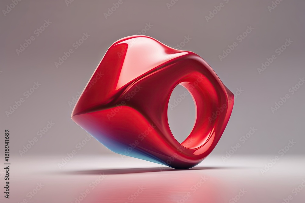 Poster three-dimensional abstract red shape with futuristic gradient and smooth curves