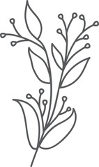 Obraz premium Grey floral sprig, white background, simple design, wedding invitation