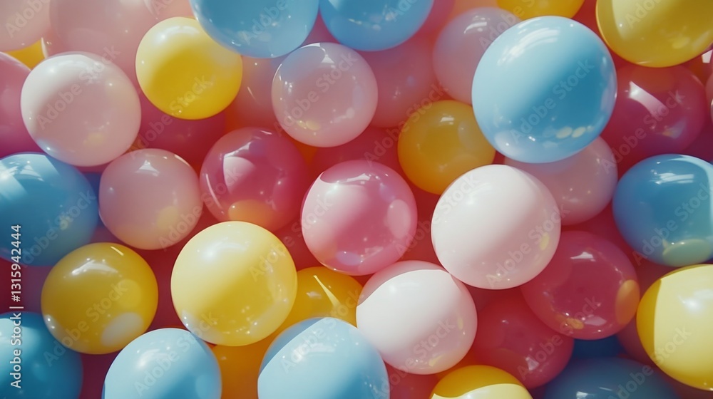 Poster an array of bright, multicolored balls in different shades, producing a spirited and whimsical visua