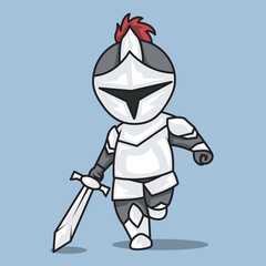 cute knight front view wearing armor carrying sword
