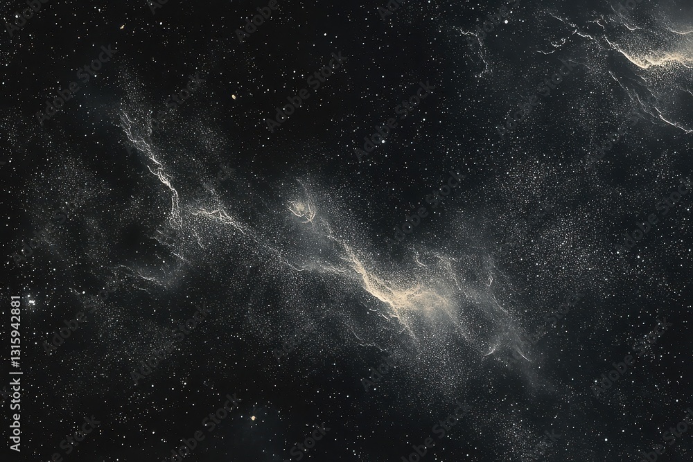 Poster distant galaxy with white nebula and star clusters in dark space